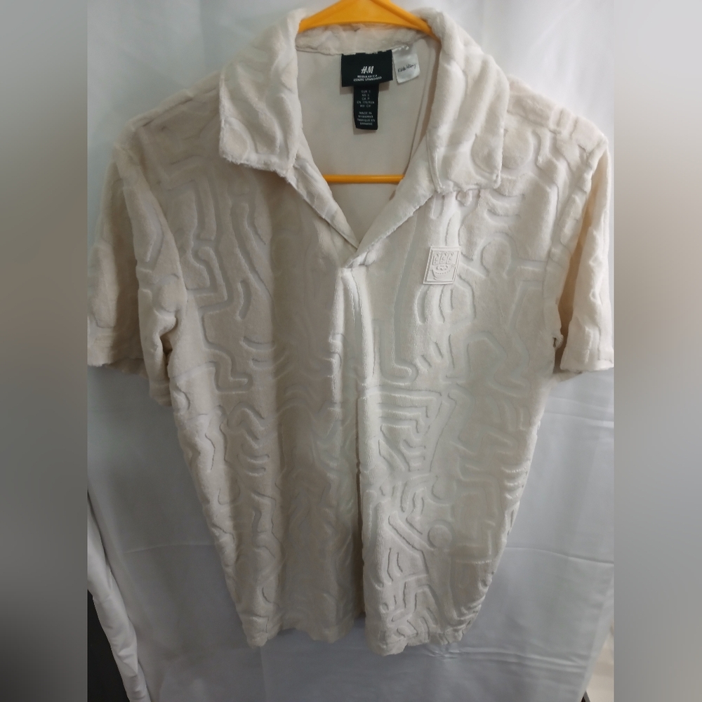 H&M Cream Textured Short-Sleeve Polo Shirt